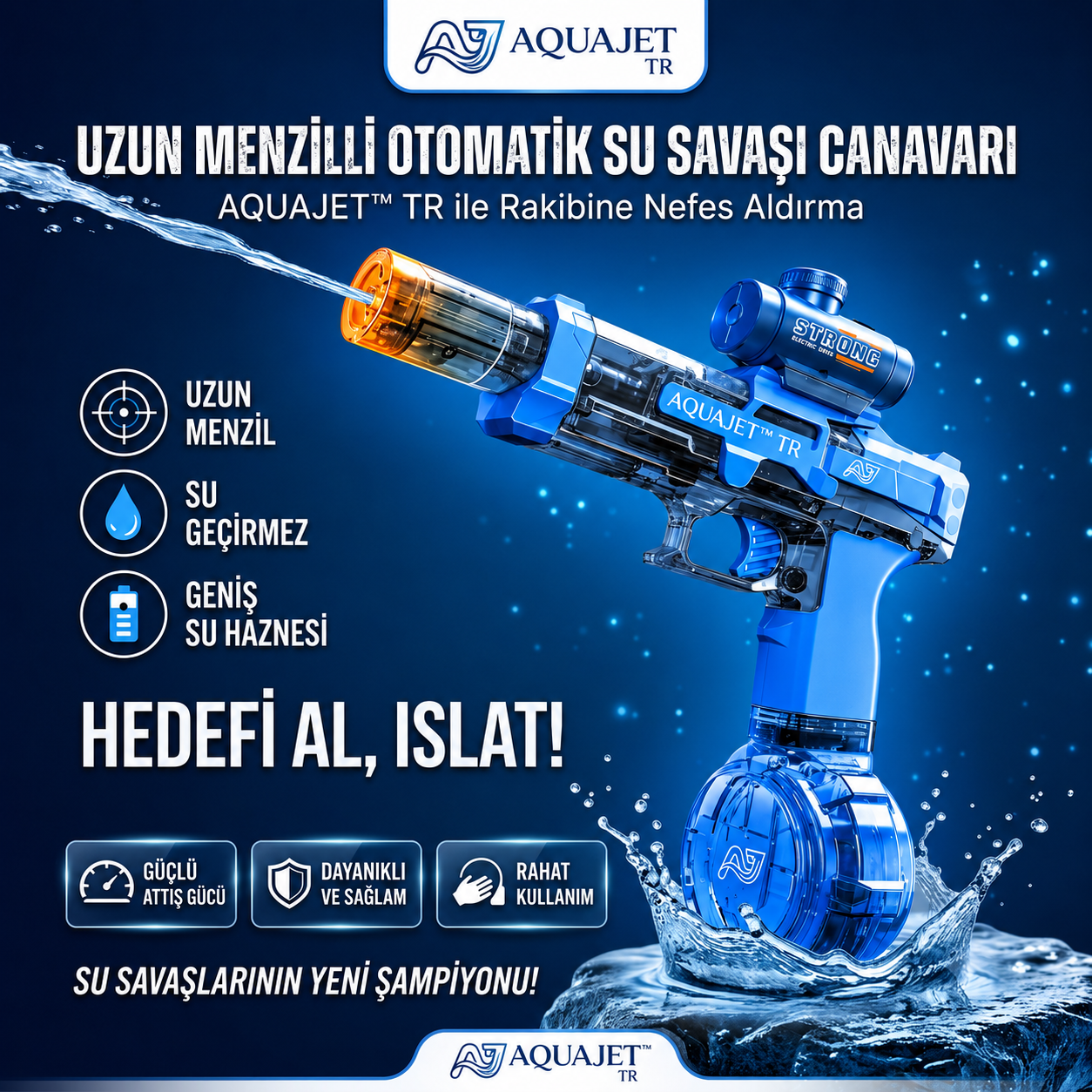 AquaJet™ — Şarjlı Otomatik Atışlı Su Tabancası
